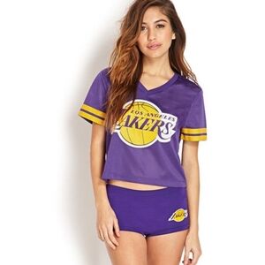 NBA Los Angeles Lakers Purple and Gold Women's Cropped Jersey
